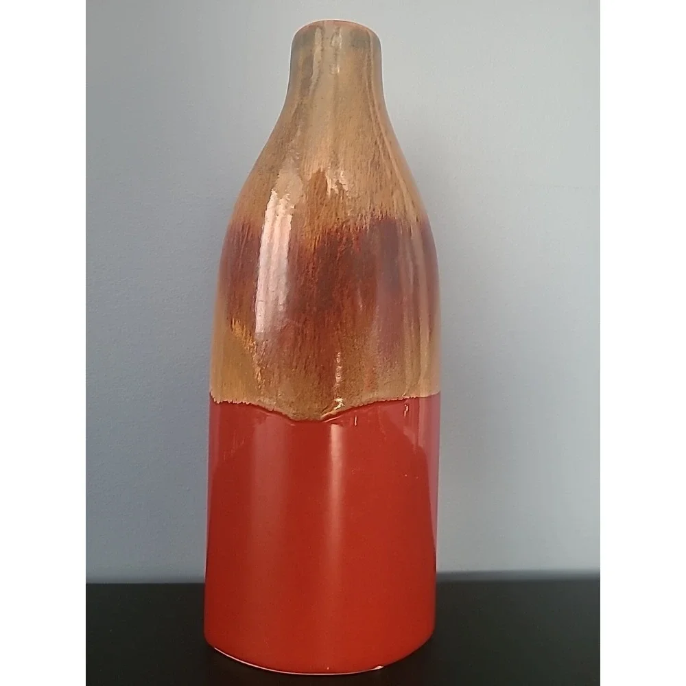 Vintage Lava Red Golden Brown Vase‎ Ceramic Vibrant 12